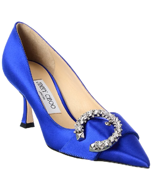 Women's party stiletto heel pumps with a glittery finishJimmy Choo Melva 70 Satin Pump