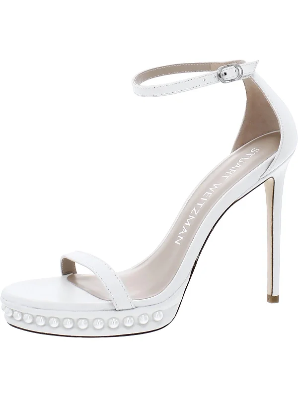 Women's strappy open - toe stiletto heel pumps with rhinestonesNudist Disco Womens Leather Ankle Strap Pumps
