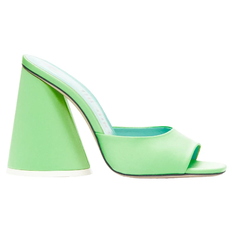 Women's bronze stiletto heel pumps for a warm and metallic lookThe Attico Luz mint satin sculptural cone heel open toe mule