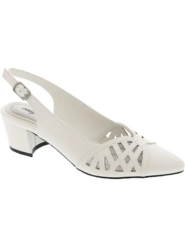 Women's prom stiletto heel pumps in a shimmery fabricBizzy Womens Faux Leather Ankle Strap Slingback Heels