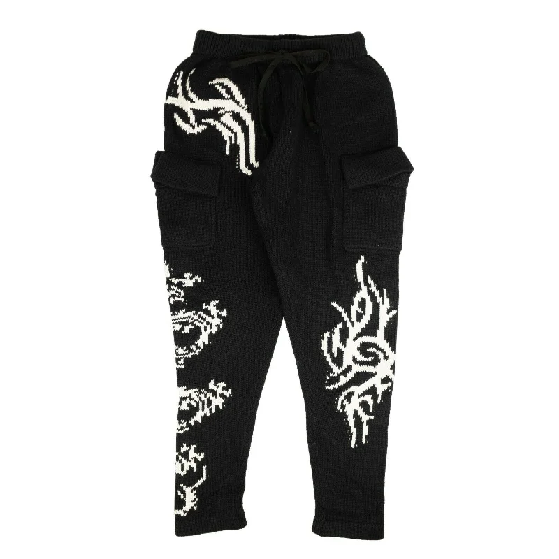 Black Heavy Tribal Knit Sweatpants