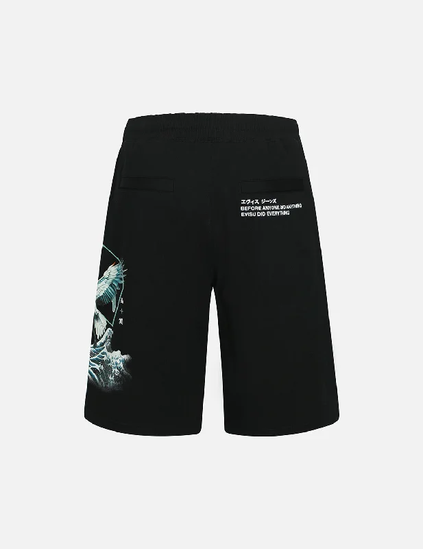 Crane and The Great Wave Print Relax Fit Sweat Shorts