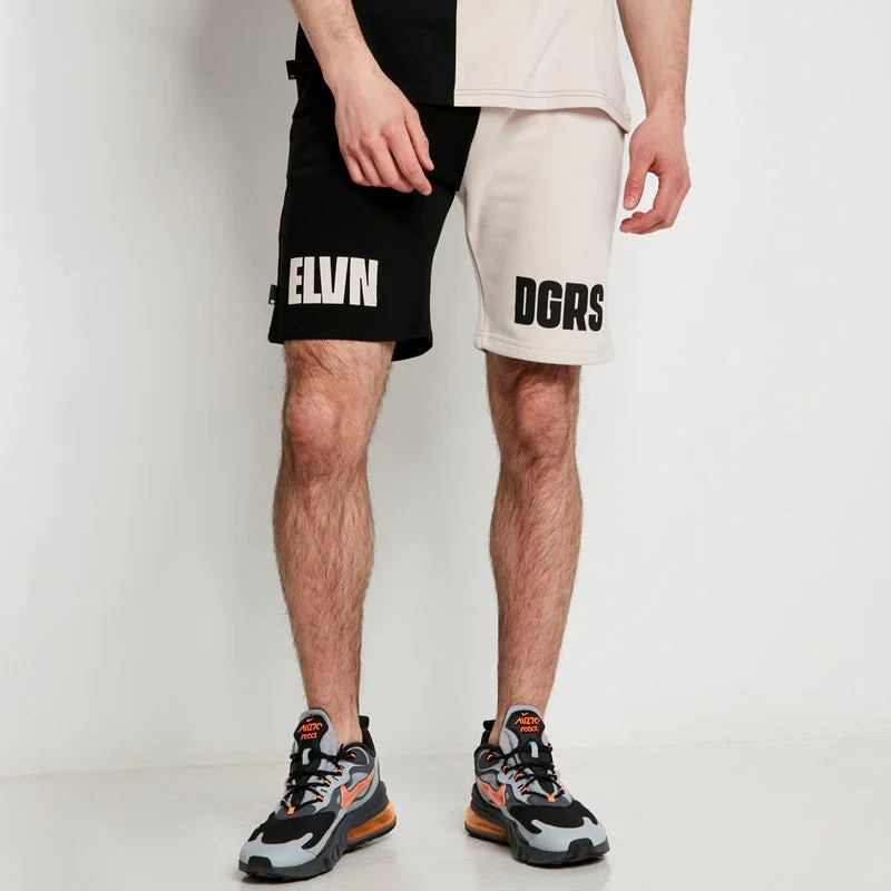 Cut & Sew Relaxed Fit Sweat Shorts - Stone / Black