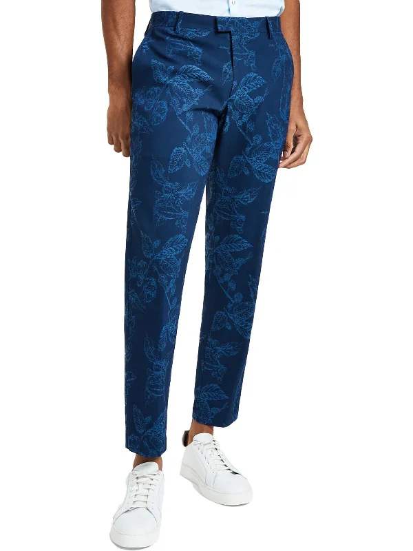 Mens Leaf Print Slim Fit Skinny Pants