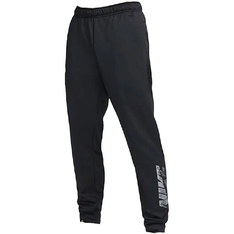 Nike Men Solid Black Logo Tapered Swoosh Therma Fit Joggers Pants