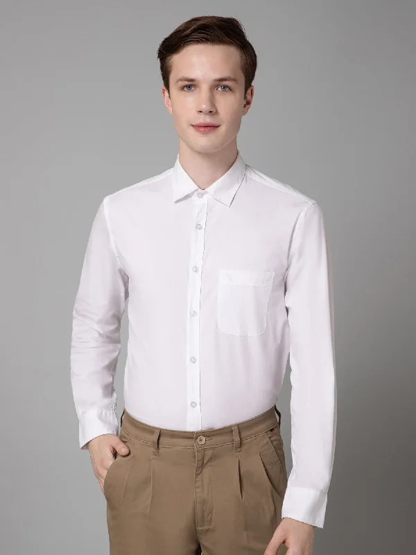 Men's White Casual Plain Full Sleeve Shirt