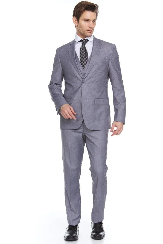 Ferera Collection-Men's 3 Piece Modern Fit Suit Color Light Gray