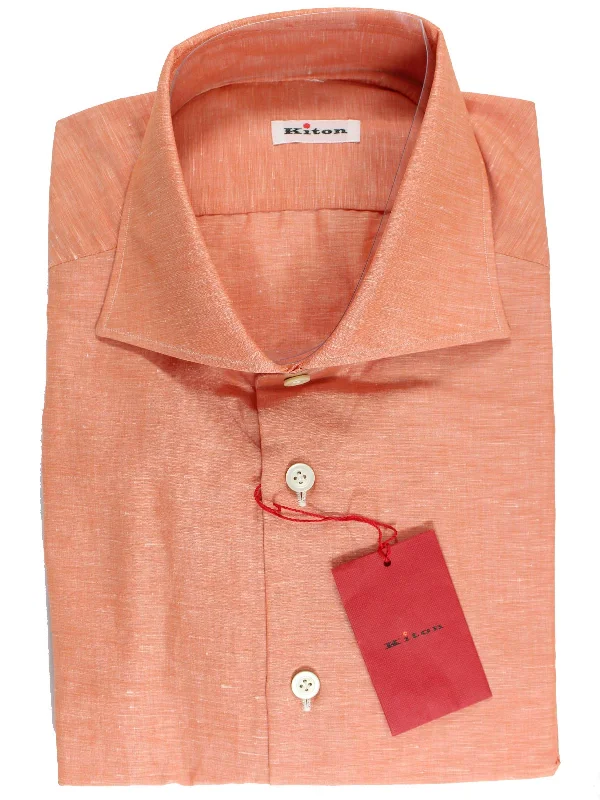 Kiton Linen Shirt Peach Pink 44 - 17 1/2 REDUCED SALE