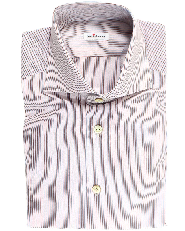 Kiton Shirt White Burgundy Blue Stripes 42 - 16 1/2 SALE