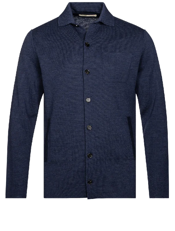 Knitted Full Button Overshirt Blue