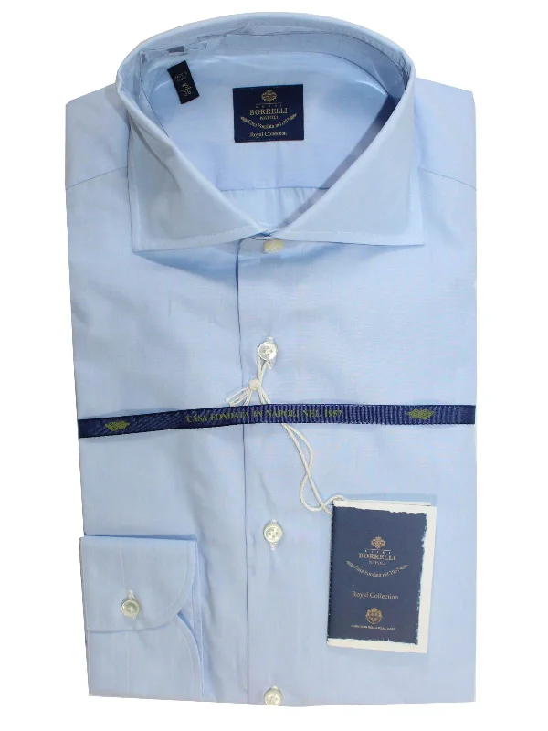 Luigi Borrelli Dress Shirt Royal Collection Light Blue Spread Collar 38 - 15 SALE