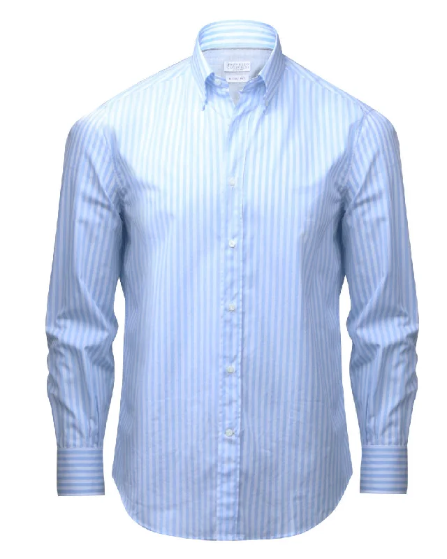 Bianco and Celeste Bengal Striped Cotton Sportshirt