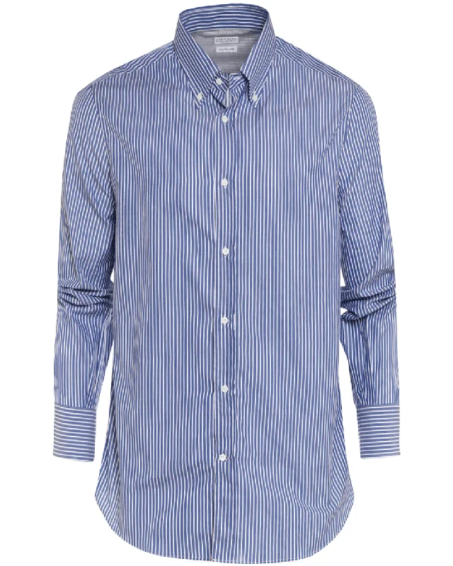 Blue and White Pin Striped Cotton Sportshirt