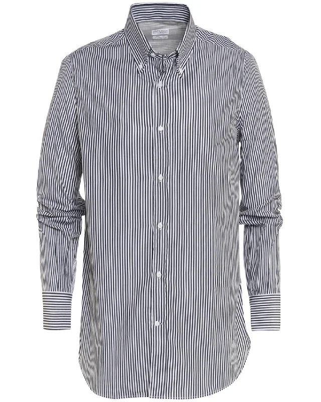 White and Black Candy Striped Cotton Sportshirt