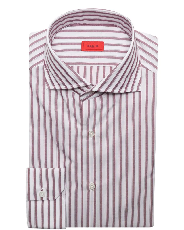 White and Washed Bordeaux Multi Striped Cotton Sportshirt