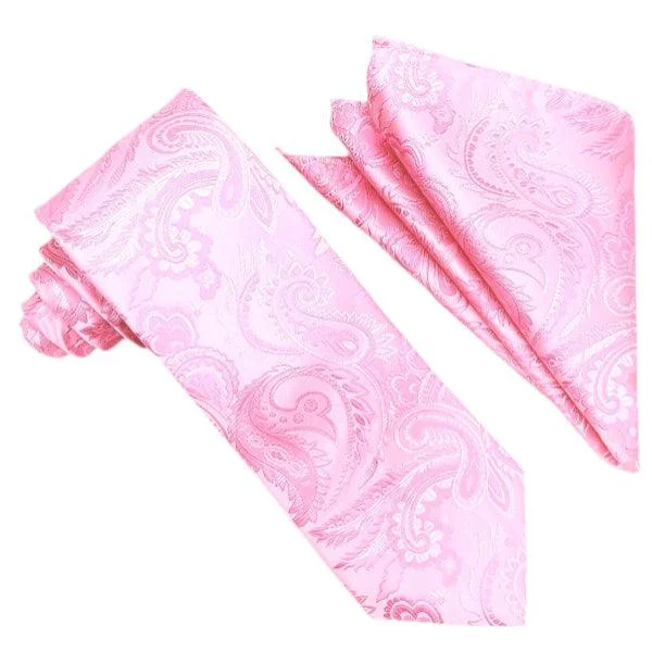 Pink Paisley Tie and Hanky Set