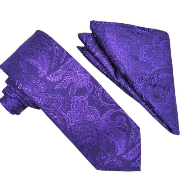 Purple Paisley Tie and Hanky Set