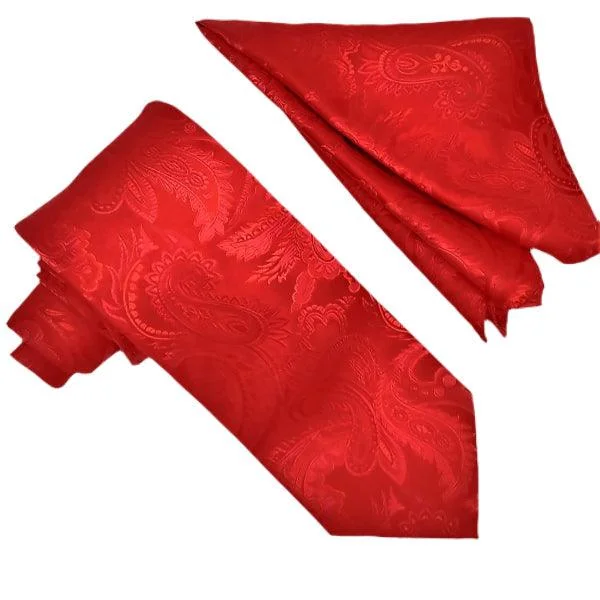 Red Paisley Tie and Hanky Set