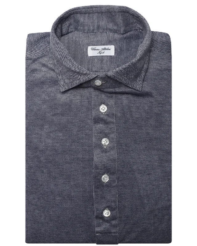 Dark Grey Pique Knit Cotton Sportshirt