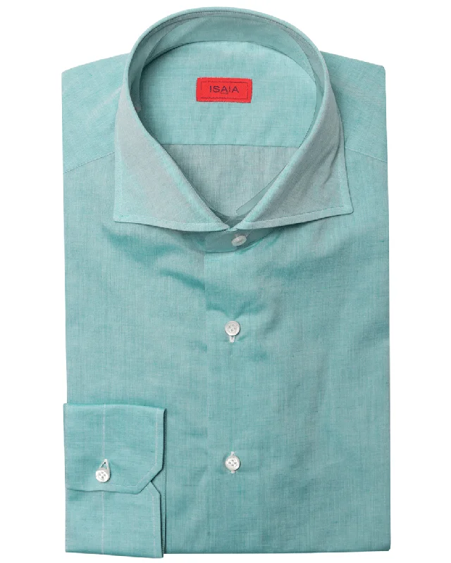 Heathered Green Cotton Blend Dress Shirt