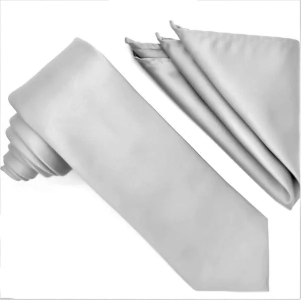 Silver Tie and Hanky Set