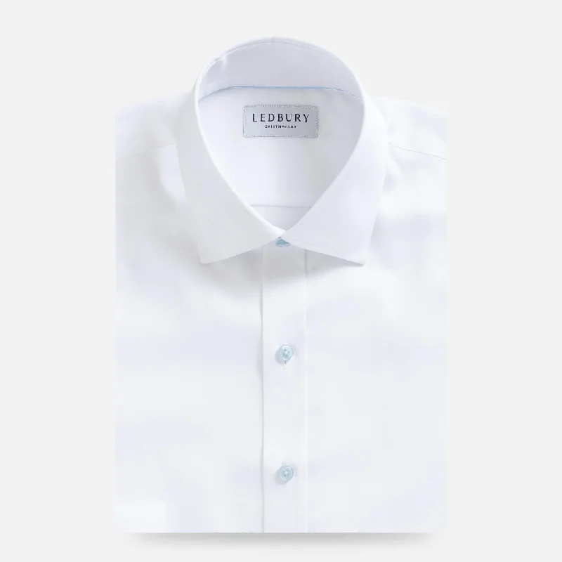 The White Madison Fine Twill with Light Blue Buttons Custom Shirt