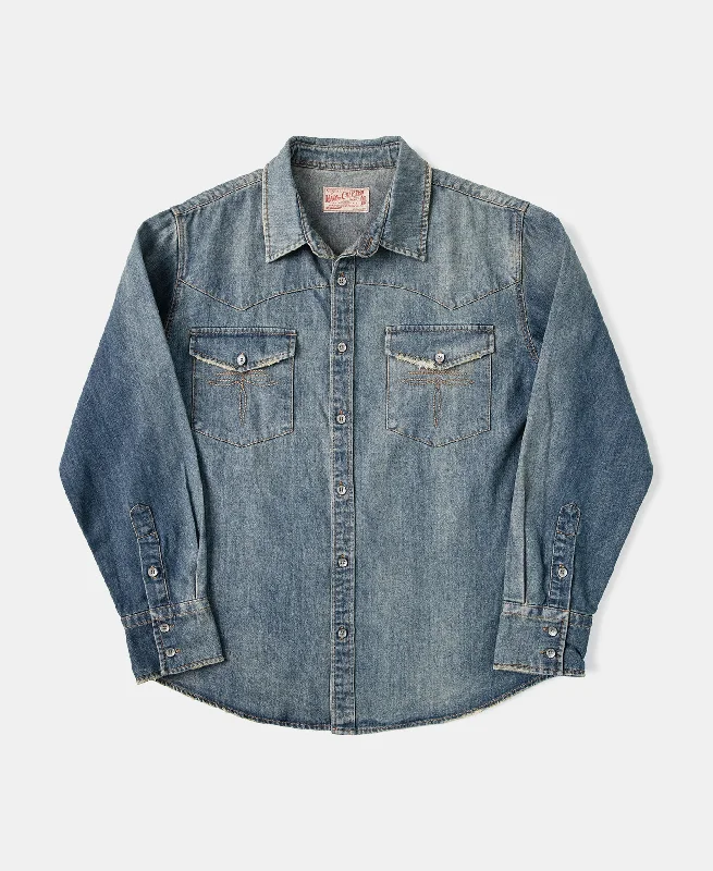 Western Distressed Washed Denim Shirt