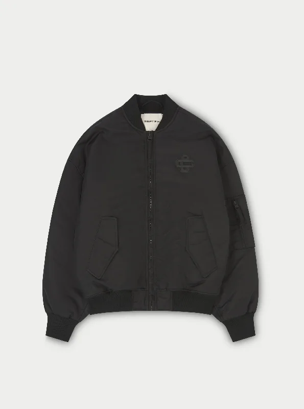 OVERSIZED EMBLEM BOMER JACKET - BLACK