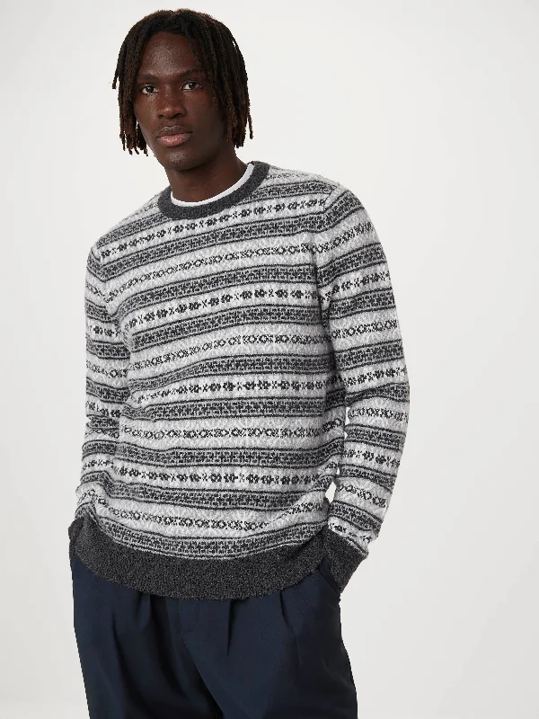 The Seawool® Fair Isle Crewneck in Grey Black