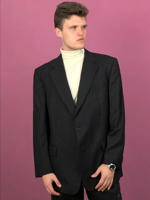 90s Burberrys Vintage Men's Striped Suit Blazer - L Black Wool