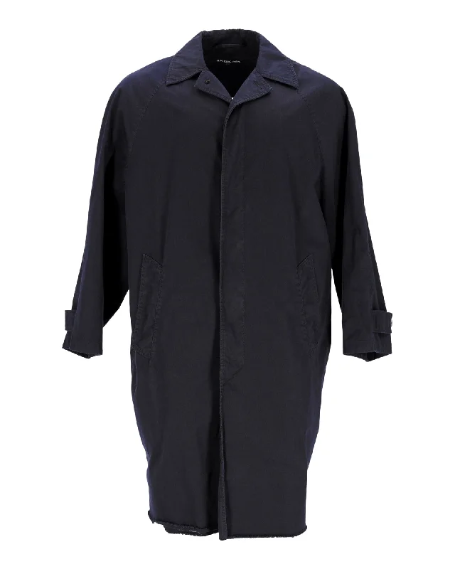 Balenciaga Knee-Length Carcoat in Navy Cotton