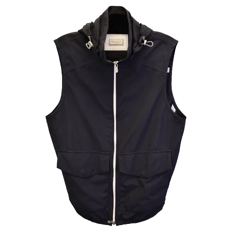 Brunello Cucinelli Hooded Gilet in Black Nylon