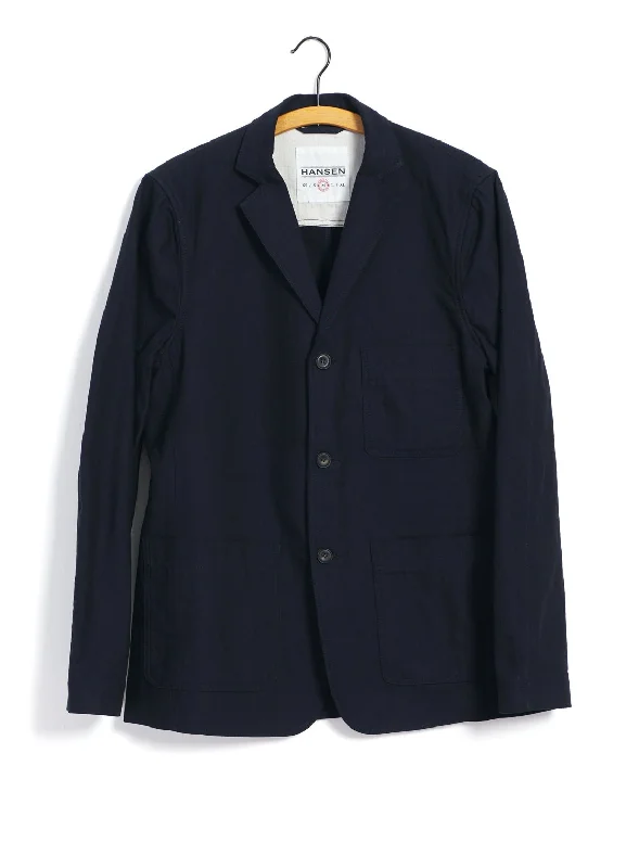 CHARLIE | Easy Three Button Blazer | Indigo Herringbone