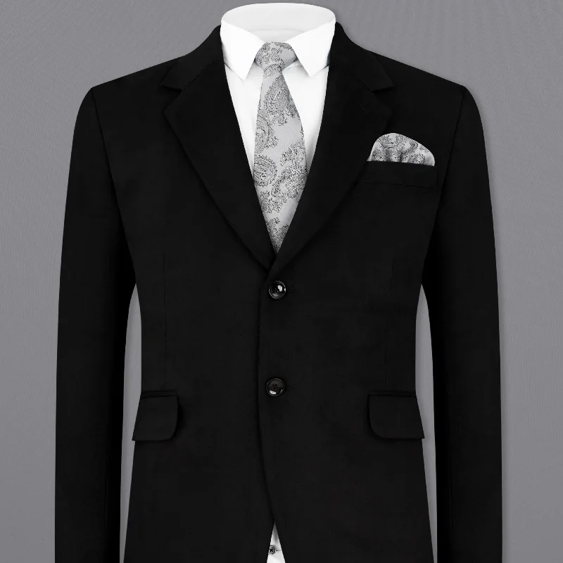 Jade Black Single Breasted Velvet Designer Blazer