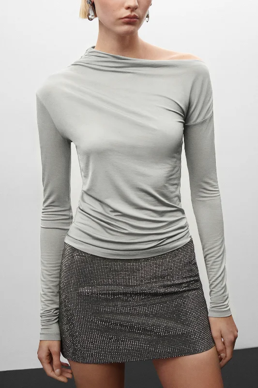 Solid Asymmetrical Long Sleeve Top