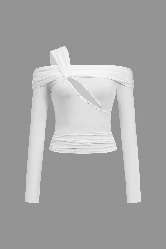 Solid Cut Out Ruched Long-Sleeve Top