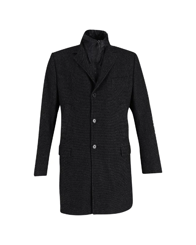 Single-Breasted Layer Effect Wool Coat with Pockets