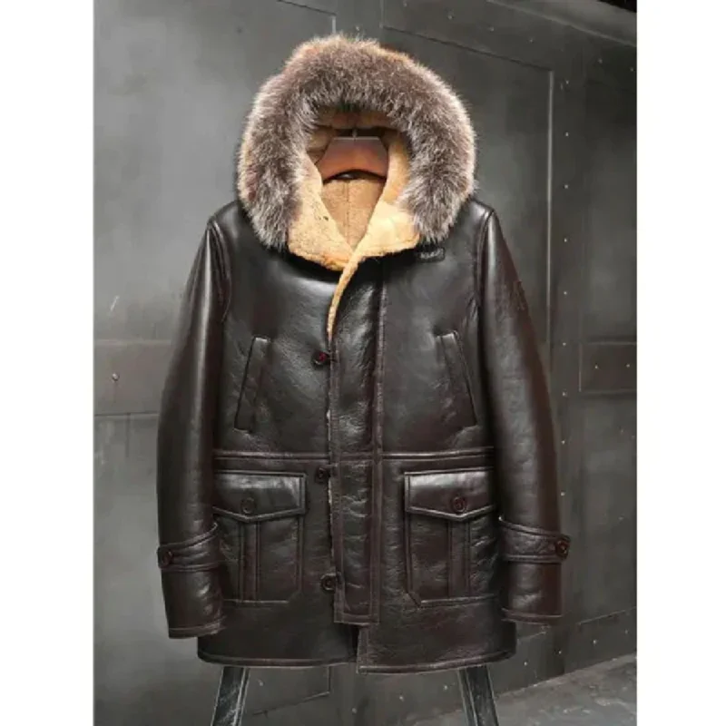 New Mens B3 Leather Bomber Shearling Coat