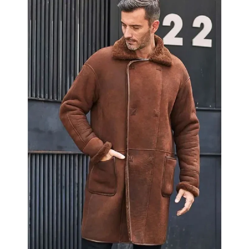 New Winter Brown Fur Leather Long Overcoat Outwear