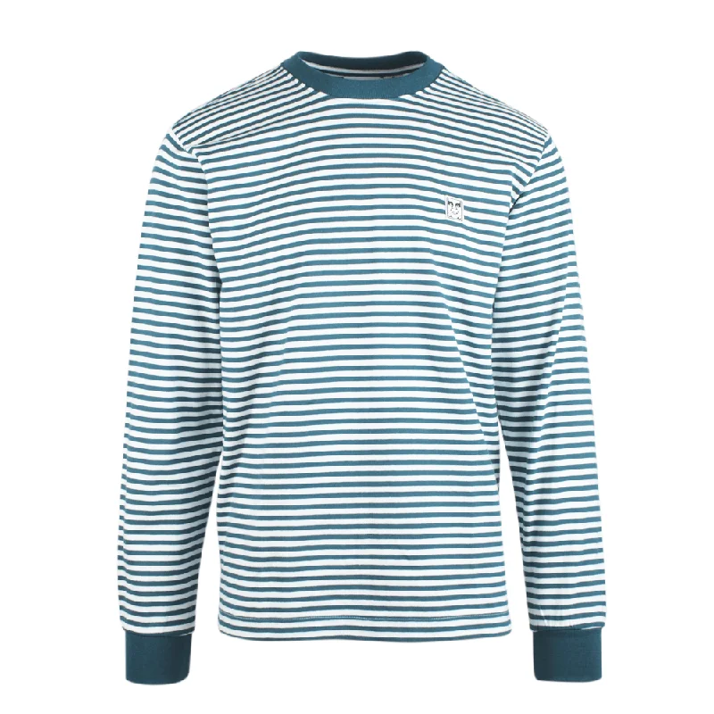 Obey Men's Deep Ocean Teal 89 Icon II Striped Crew Neck L/S T-Shirt