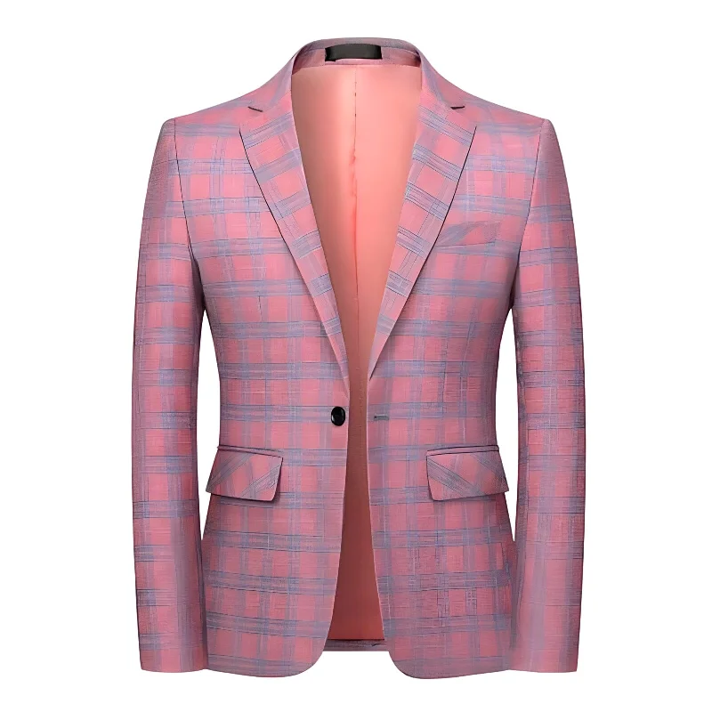 The Alain Plaid Slim Fit Blazer Suit Jacket - Salmon