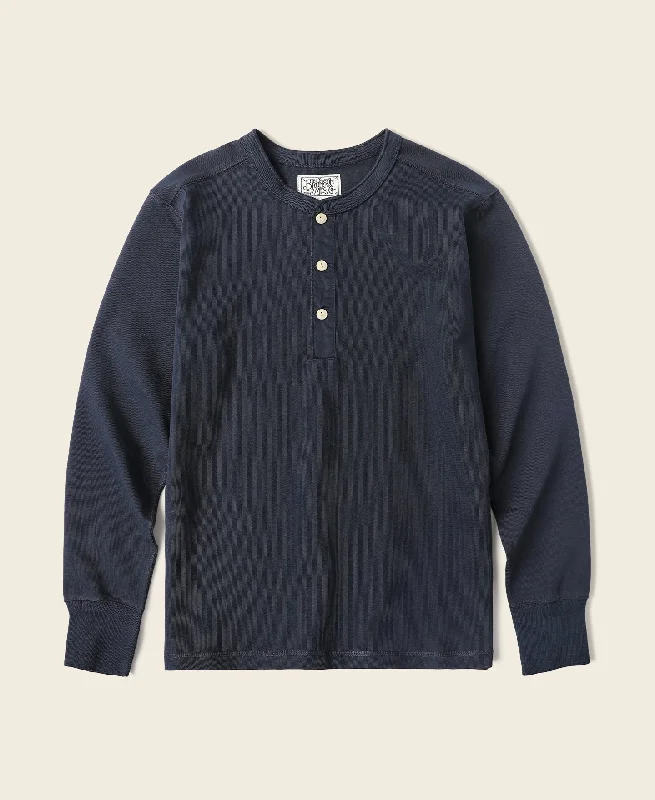 Vintage Long Sleeve Henley Shirt - Navy