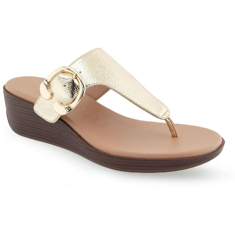 Women's Leather - Strapped Sandals with a Braided Detail in Brown for a Rustic AppealAerosoles Womens IZOLA Metallic Thong Wedge Sandals