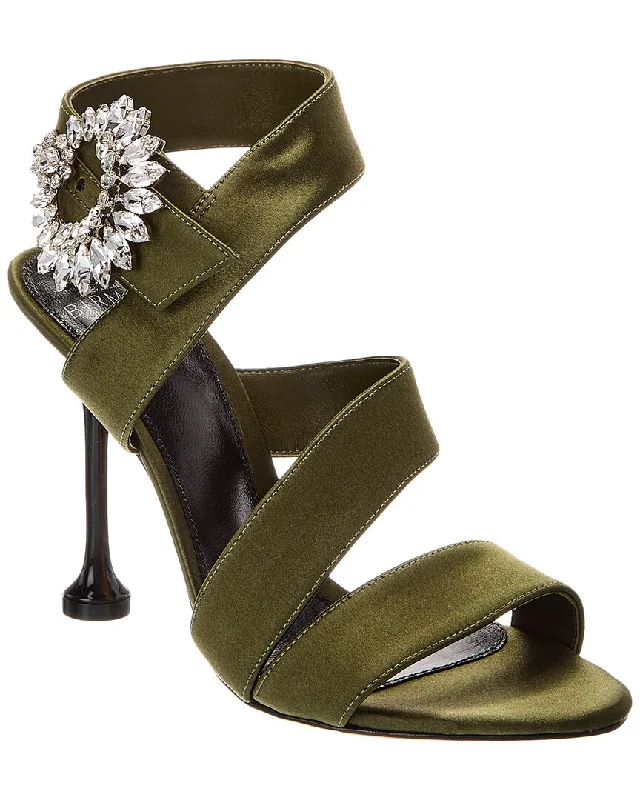 Women's Strappy Gladiator Sandals with Buckle Closures in Tan for a Boho LookAlexandre Birman Antonia Crystals 100 Satin Sandal