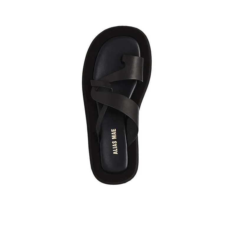 Women's Sandals with a Glitter - Coated Strap in Gold for a Sparkly Summer OutfitAlias Mae Polo Black Leather Sandals