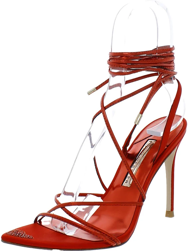 Women's Rhinestone - Embellished Open - Toe Sandals in Silver for a Glamorous Party LookAmora  Womens Open Toe Leather Heels