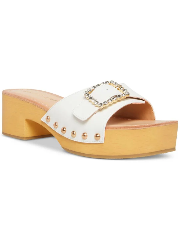 Women's Flat Slide Sandals with a Memory Foam Insole in White for All - Day ComfortAnikka Womens Faux Leather Rhinestone Slide Sandals