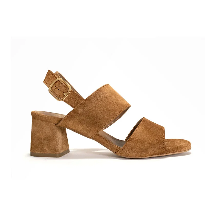Women's Sandals with a Glitter - Coated Strap in Gold for a Sparkly Summer OutfitAnonymous Copenhagen Belinda 55 Tan Suede Sandals