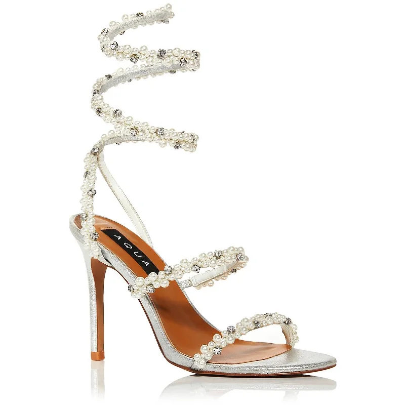 Women's Rhinestone - Embellished Open - Toe Sandals in Silver for a Glamorous Party LookAqua Womens Duet Metallic Heels