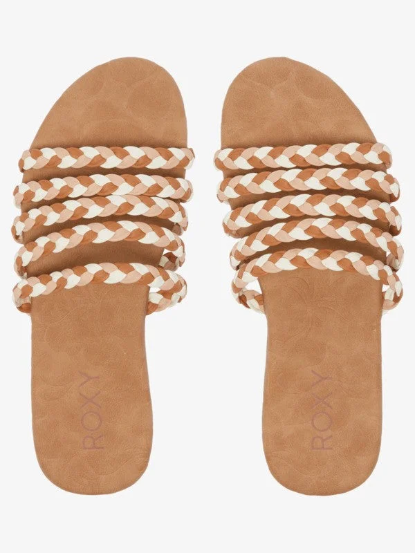 Women's Sandals with a Glitter - Coated Strap in Gold for a Sparkly Summer OutfitRoxy Sandals Synthetic Faux Leather Upper